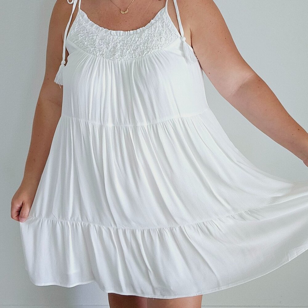 *** Baylee Tiered Mini Dress - White
